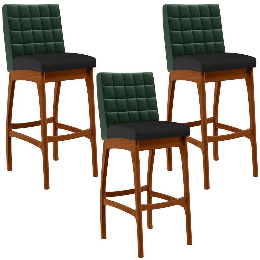 Kit 03 Banquetas Altas Mila Facto Verde Musgo Corano Preto - 1