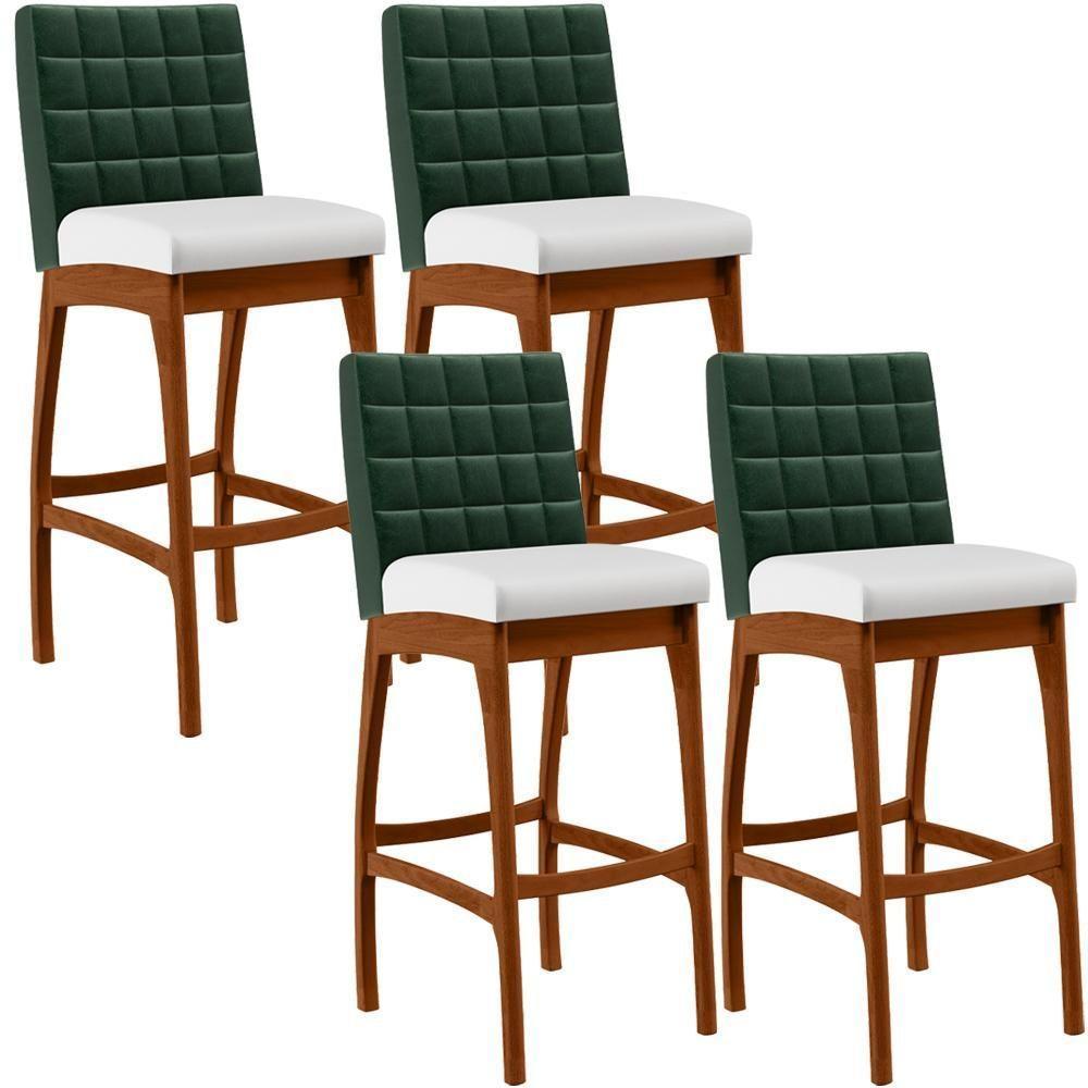 Kit 4 Banquetas Altas Cozinha B04 Verde Musgo Branco - 1