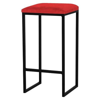 Banqueta Billie Base Preta Veludo Vermelho Gran Belo