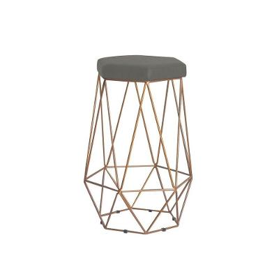 Banqueta Rubel Base Gold Veludo Cinza Gran Belo