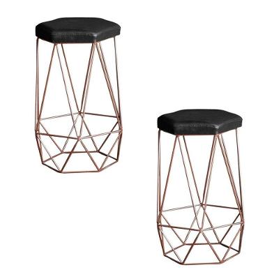 Kit 2 Banqueta Rubel Base Bronze Pu Preto Gran Belo