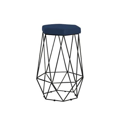 Banqueta Rubel Base Preta Veludo Azul Gran Belo