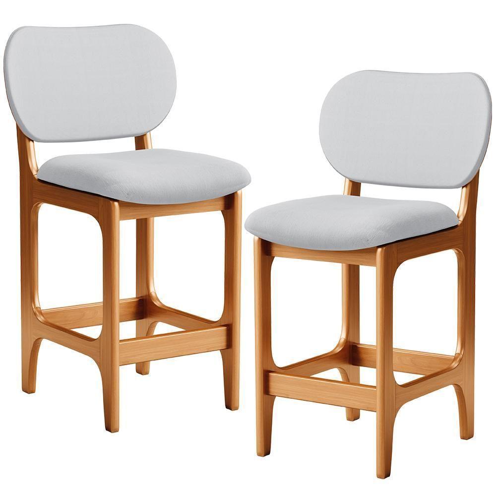 Kit 02 Banquetas Baixa Bar Cozinha E Sala De Jantar Fixa Betta L02 Imbuia Linho Cinza - 1