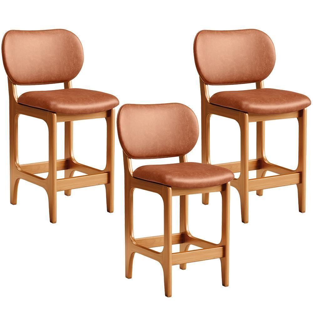 Kit 03 Banquetas Baixa Bar Cozinha E Sala De Jantar Fixa Betta L02 Imbuia Couríssimo Camel - 1