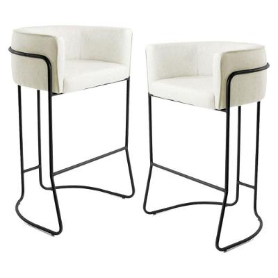 Kit 2 Banquetas Decorativas Base Aço Preto Veludo Bege