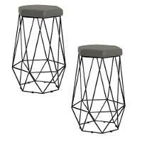 Kit 2 Banqueta Rubel Base Preta Veludo Cinza Gran Belo - 1