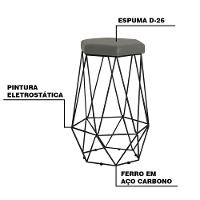 Kit 2 Banqueta Rubel Base Preta Veludo Cinza Gran Belo - 6