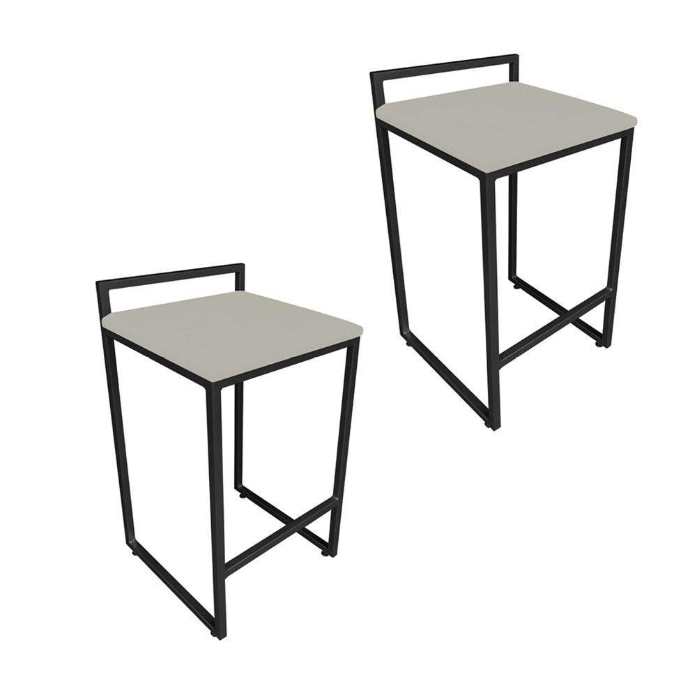 Conjunto 02 Banquetas Pietra Suede Base Preto Marrom Rato - 2