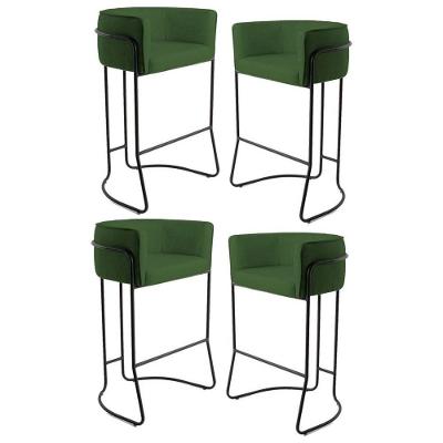 Kit 4 Banquetas Base Aço Preto Betina Corano Verde Domi