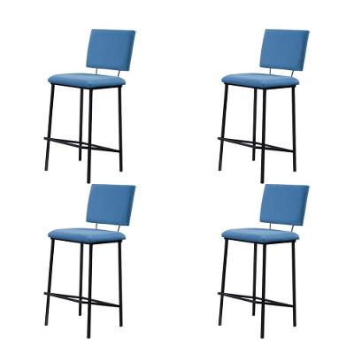 Kit 4 Banquetas Fixa Decorativa Base De Aço Marcius Linho Azul Jeans - Gran Belo