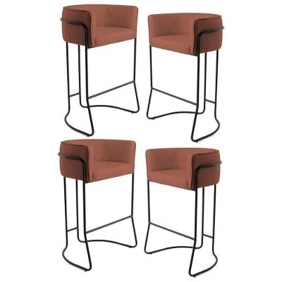 Kit 4 Banquetas Base Aço Preto Betina Linho Laranja Domi