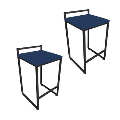 Kit 02 Banquetas Lavínia Suede Azul Marinho Base Preto