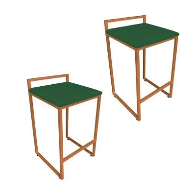 Kit 02 Banquetas Lavínia Suede Verde Base Cobre