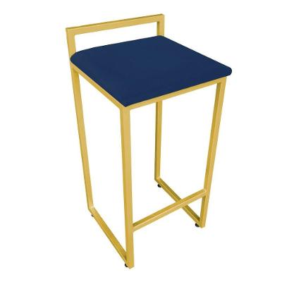 Kit 02 Banquetas Lavínia Suede Azul Marinho Base Dourado
