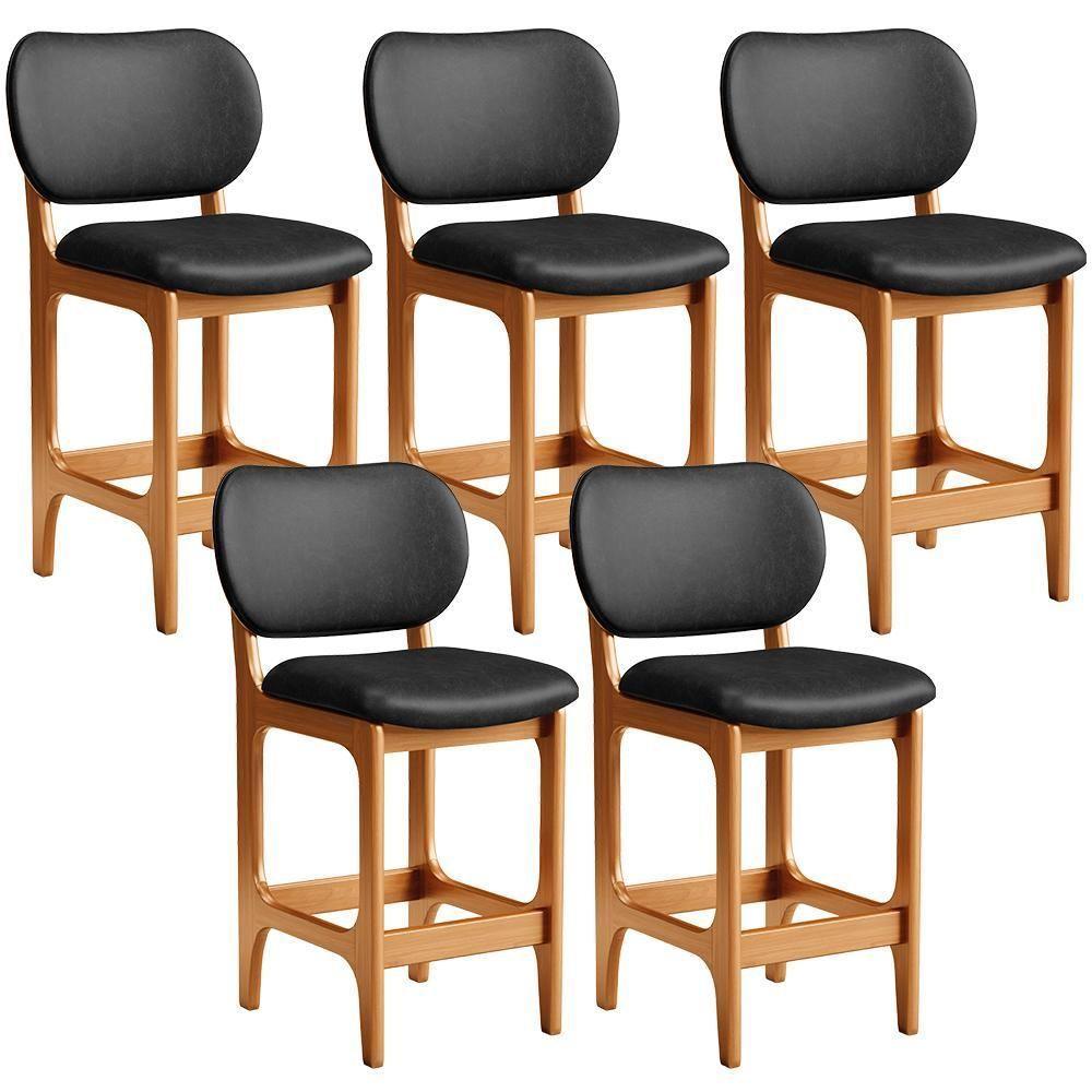 Kit 05 Banquetas Baixa Bar Cozinha E Sala De Jantar Fixa Betta L02 Imbuia Couríssimo Preto - 1