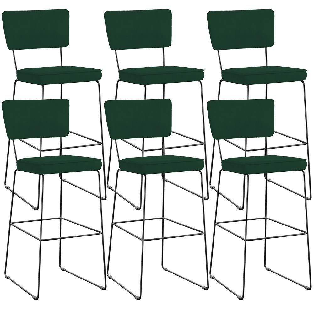 Kit 06 Banquetas Para Cozinha Sala De Jantar Base Em Aço Allana L02 Suede Verde Musgo - Lyam Decor - 1