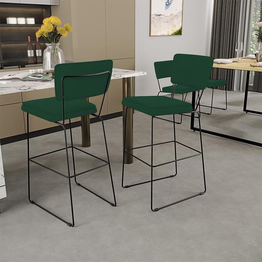 Kit 06 Banquetas Para Cozinha Sala De Jantar Base Em Aço Allana L02 Suede Verde Musgo - Lyam Decor - 7