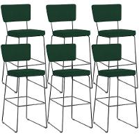 Kit 06 Banquetas Para Cozinha Sala De Jantar Base Em Aço Allana L02 Suede Verde Musgo - Lyam Decor - 1