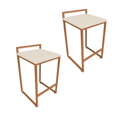 Kit 02 Banquetas Lavínia Suede Bege Base Cobre