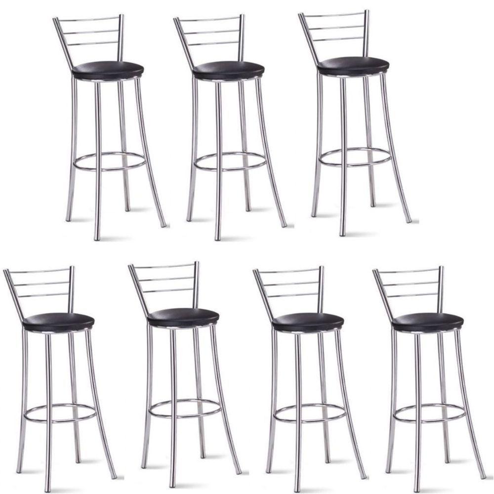 Kit 7 Banquetas Para Bancada Cromada Grazi-assento Preto - 1