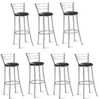 Kit 7 Banquetas Para Bancada Cromada Grazi-assento Preto - 1