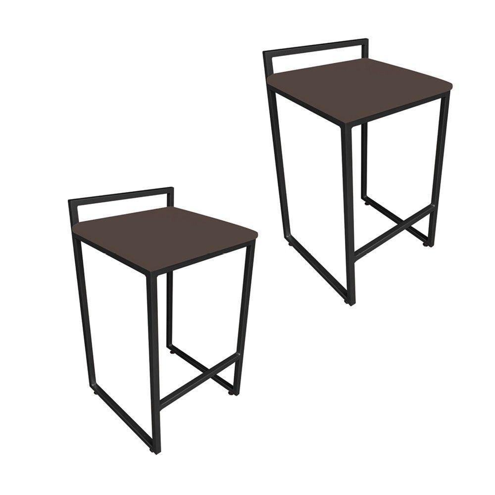 Conjunto 02 Banquetas Pietra Suede Marrom Base Preto D´rossi - 1