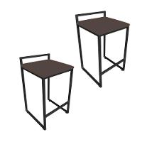 Conjunto 02 Banquetas Pietra Suede Base Preto D´rossi Marrom - 1