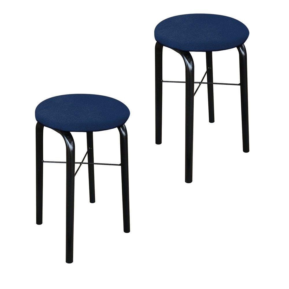 Kit 02 Banquetas Baixa Manu Suede Azul Marinho - 1