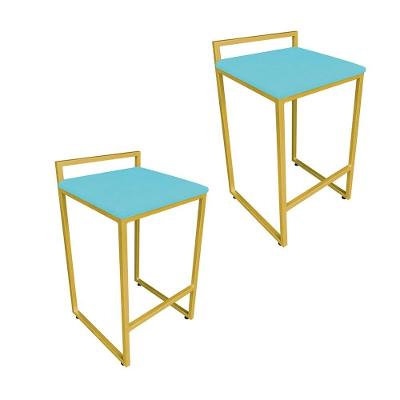 Conjunto 02 Banquetas Pietra Suede Azul Turquesa