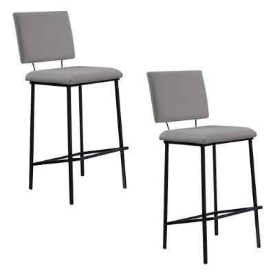 Kit 2 Banquetas Fixa Decorativa Base De Aço Marcius Linho Cinza