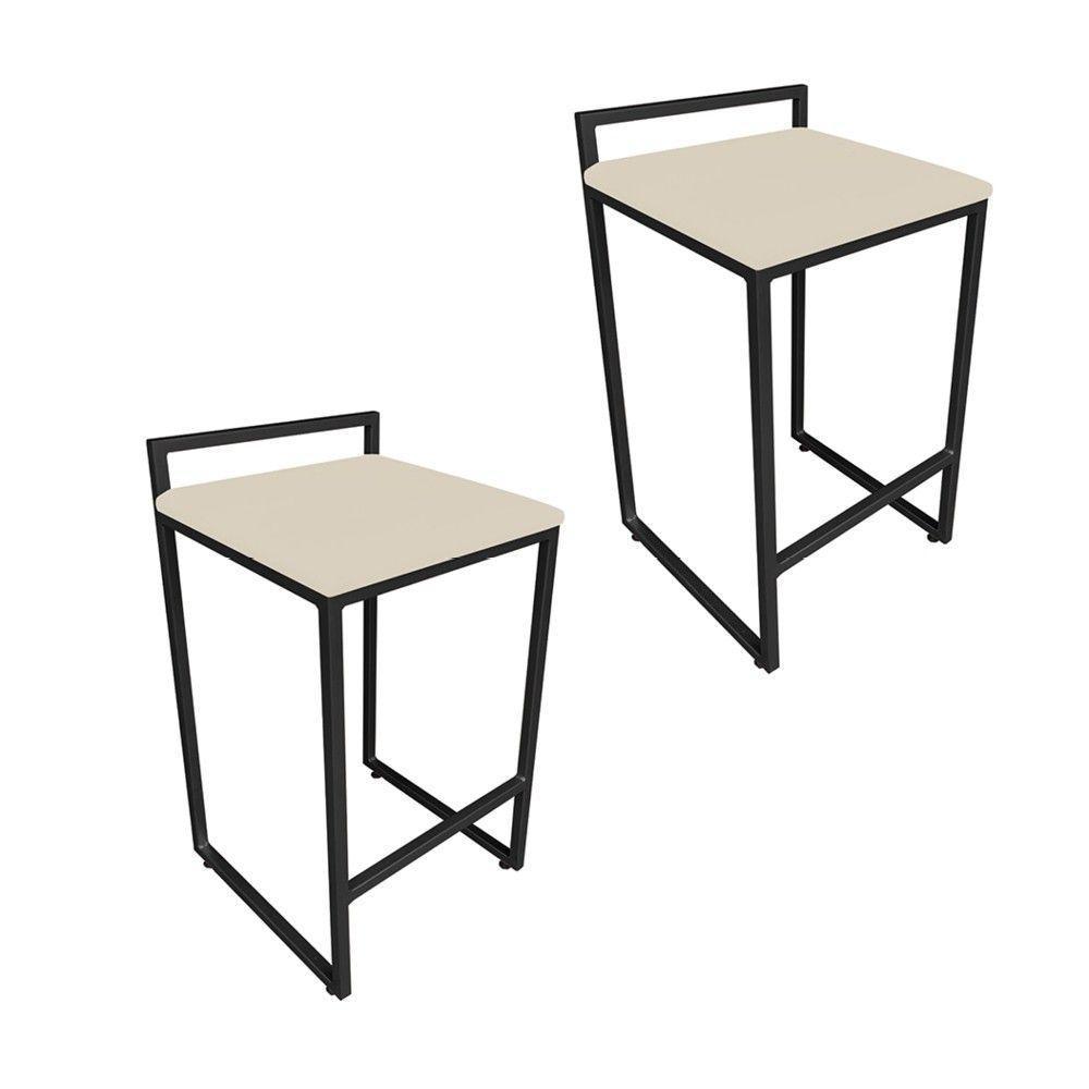 Conjunto 02 Banquetas Pietra Suede Bege Base Preto D´rossi - 1