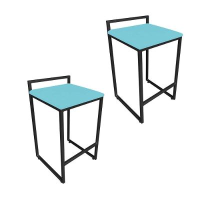 Kit 02 Banquetas Lavínia Suede Base Preto Azul Turquesa