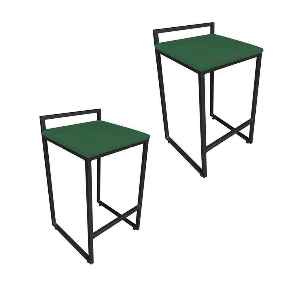 Conjunto 02 Banquetas Pietra Suede Base Preto D´rossi Verde - 18