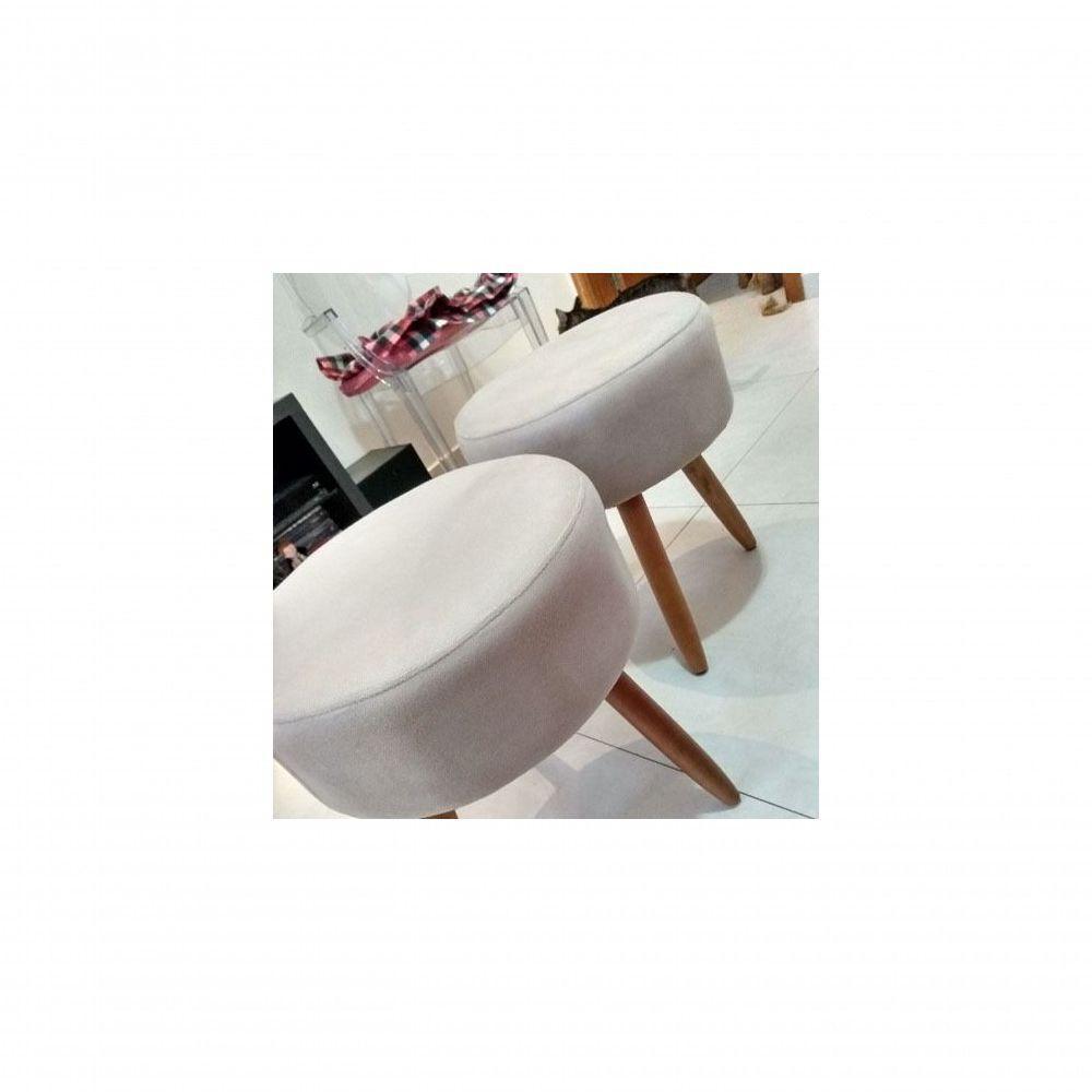 Puff Suede Bege Pés Palito Castanho para Recepção Sala e Quarto - 2
