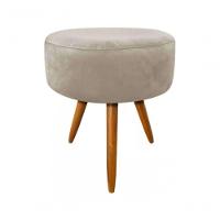 Puff Suede Bege Pés Palito Castanho para Recepção Sala e Quarto - 1