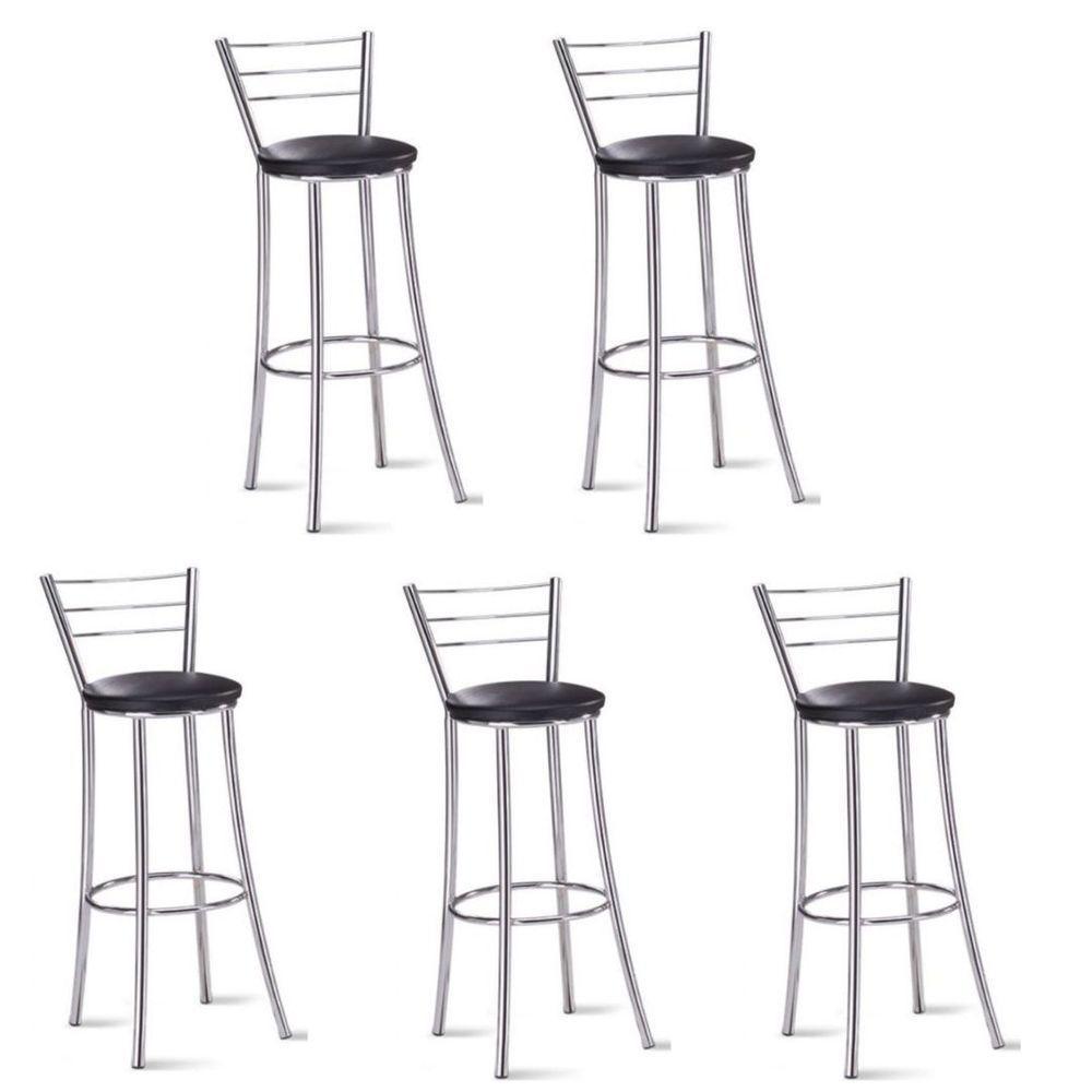 Kit 5 Banquetas Para Bancada Cromada Grazi-assento Preto - 1