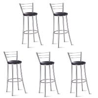 Kit 5 Banquetas Para Bancada Cromada Grazi-assento Preto - 1