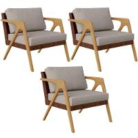 Kit 03 Poltronas Pietra Couríssimo Marrom Linho Bege - 1