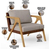 Kit 03 Poltronas Pietra Couríssimo Marrom Linho Bege - 11