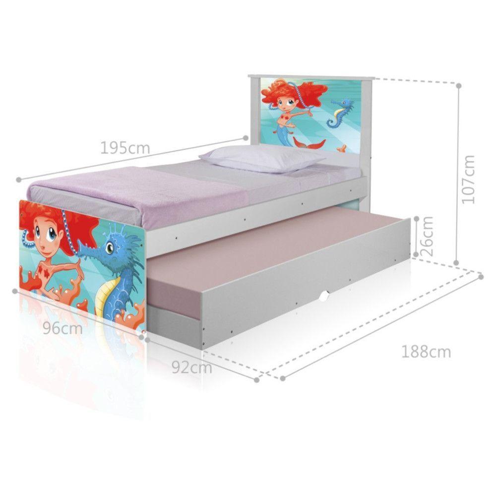 Bicama Juvenil Adesivada Sereia Ruiva Com Colchões - 4