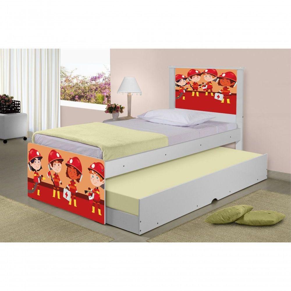 Bicama Juvenil Adesivada Tropa De Bombeiros Com Colchões - 1
