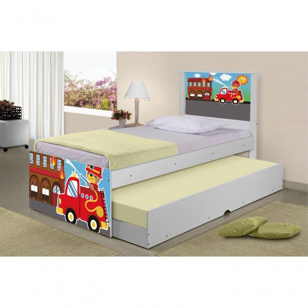 Bicama Juvenil Adesivada Bombeiro Com Colchões - 1