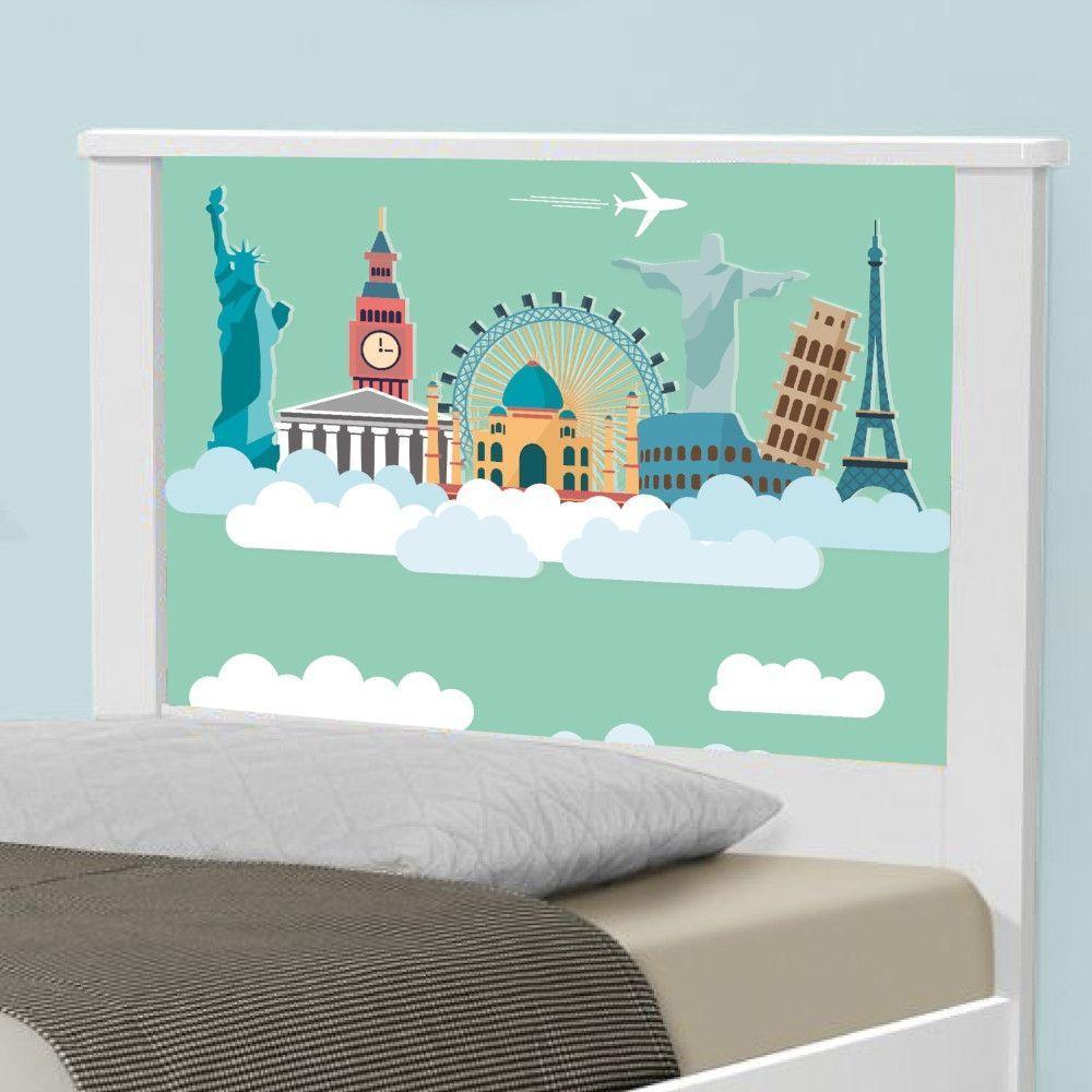Cama Solteiro Adesivada Mundo Viagens - 3