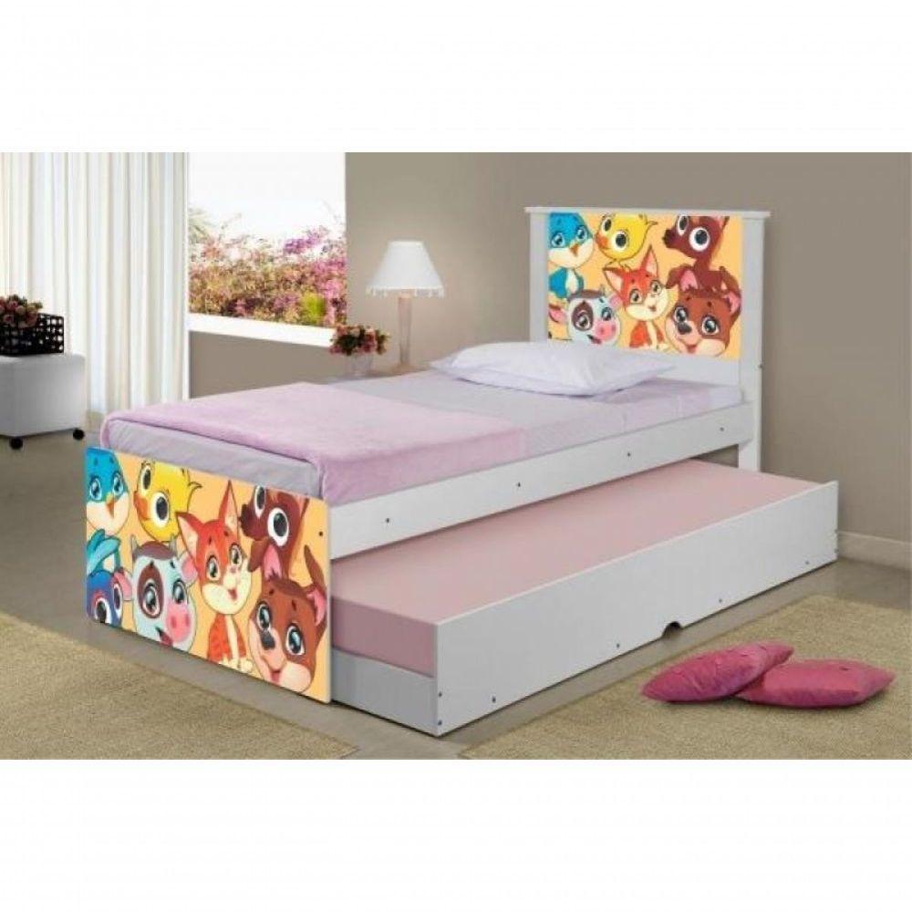 Cama Bicama Juvenil Barcelona Adesivada Animais C/ Colchões - 1