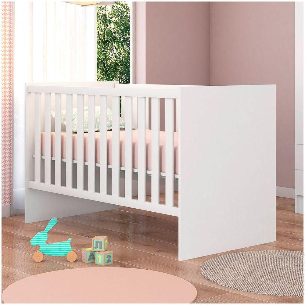 Quarto De Bebê Cômoda 2561 E Berço 1344 Doce Sonho Com Colchão Branco - Qmovi - 6