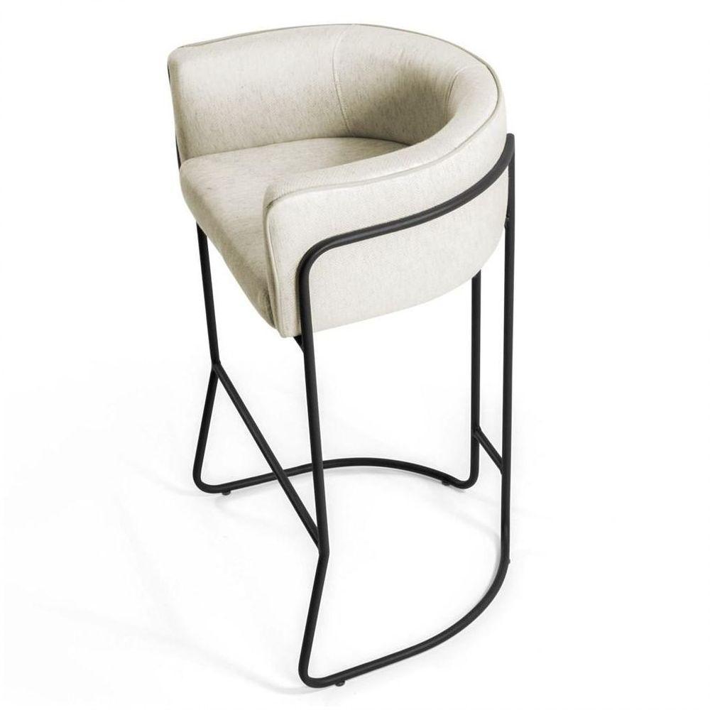 Kit 3 Banquetas Decorativas Base Aço Preto Betina C-107 Linho Bege - Domi - 4