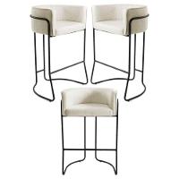 Kit 3 Banquetas Decorativas Base Aço Preto Betina C-107 Linho Bege - Domi - 1