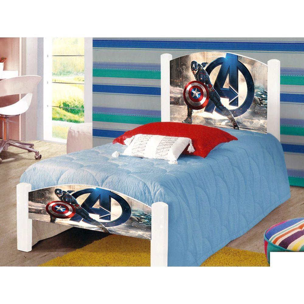 Cama Solteiro Infantil Super Herói Adesivada+Colchão Branco - 1