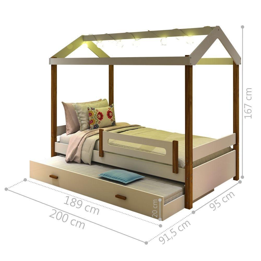 Cama Montessori Cabana Com Fio De Luz E Auxiliar Branco Mel - 3