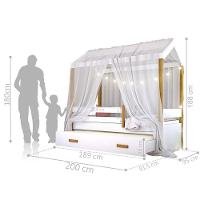 Cama Montessori Com Auxiliar Cordão Led E Dossel Branco - 3